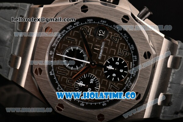 Audemars Piguet Royal Oak Offshore Chrono Swiss Valjoux 7750 Automatic Steel Case with Grey Leather Strap and Black Dial (J12) - Click Image to Close